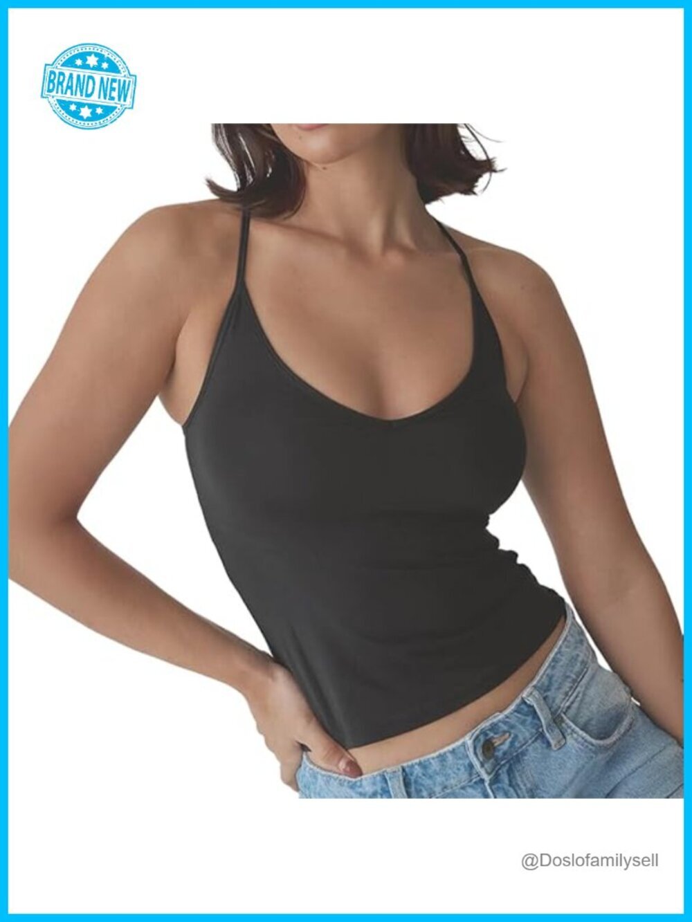Women's Solid Strappy Racerback Tank Top with Built-in Bra - High Support Full